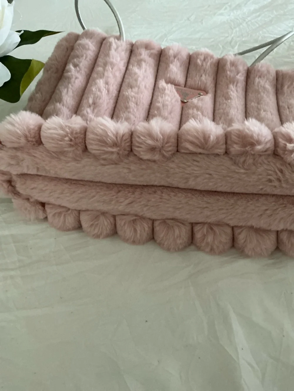 PRADA NWT  Blush Pink Faux Fur Shoulder Bag with Silver Strap with Insert - Picture 6 of 7